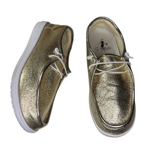 Corkys Kayak Crinkle Gold Metallic Loafers slip ons shoes women’s 6 like new